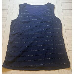 Coldwater Creek Women Size‎ M Navy Blue Sequins Tank Top Sleeveless LinedBlouse.